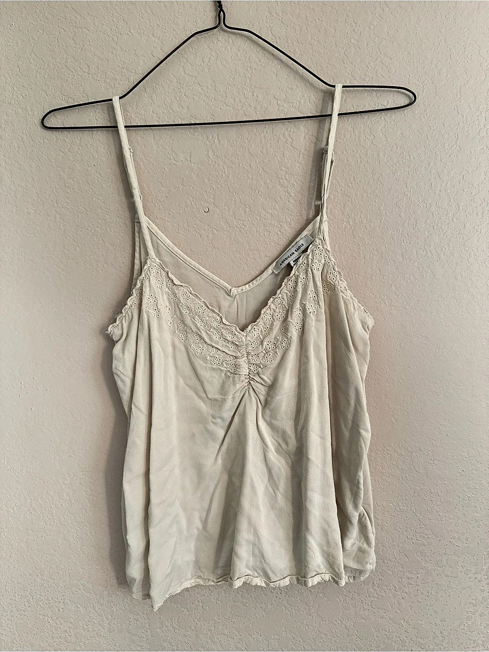 American Eagle AE Eyelet Lace Trim Cami Cream
